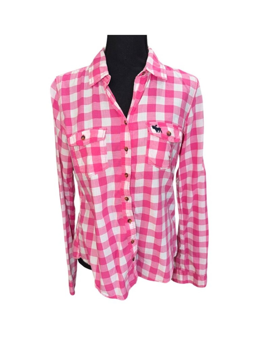 Abercrombie & Fitch Y2K Preppy Pink & White Checkered Button-Up Shirt Women L